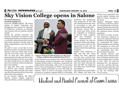 Sky Vision College opens in Salone
